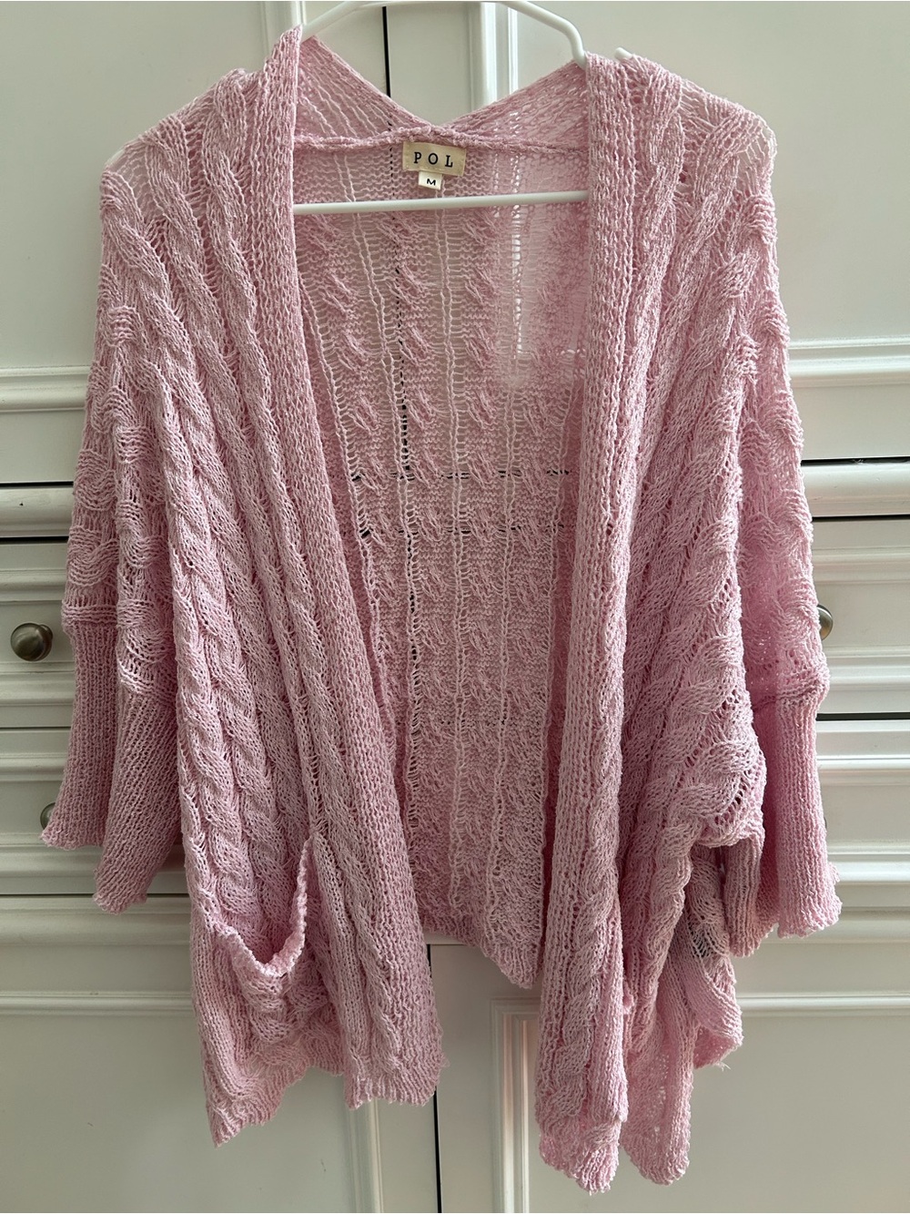 POL Pink Open-Knit Draped Women's Cardigan NWOT